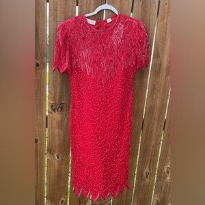 Beautiful Vintage Bright Red Sequins Dress 😍